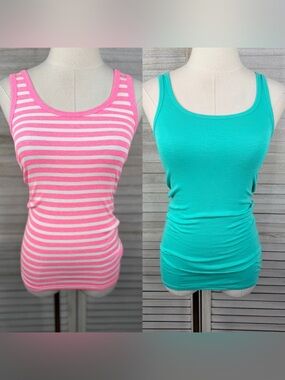 GAP/MERONA Women's Preppy Beachy Y2K Tank Top Bundle Teal & Pink/White Stripe-XS